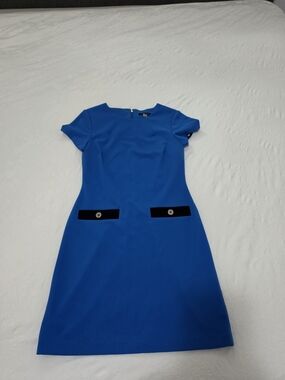 Tommy Hilfiger Royal Blue Short Sleeve Sheath Dress with Black Pocket Accents